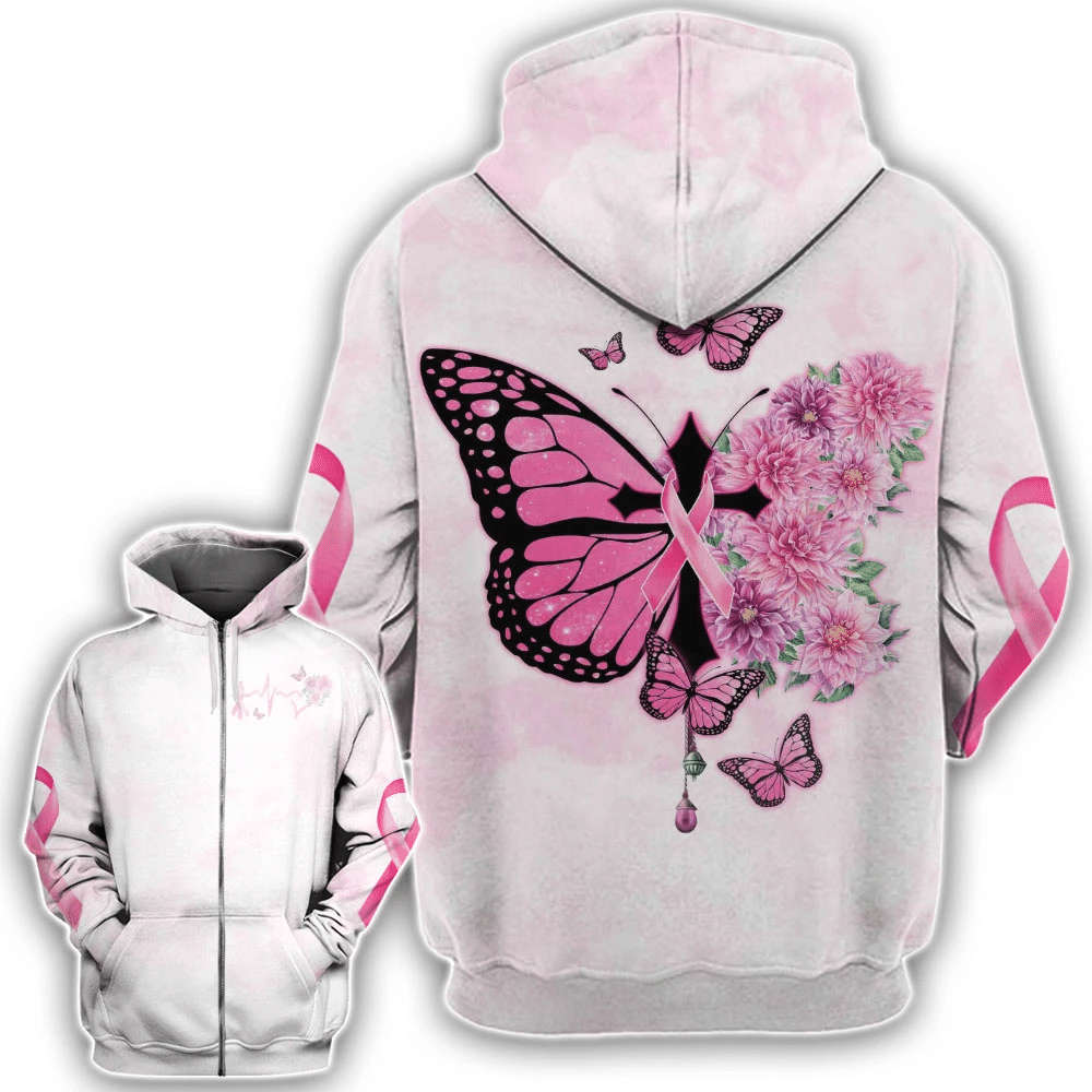 Butterfly Cross Pink Ribbon - Breast Cancer Awareness All Over T-shirt and Hoodie 0822