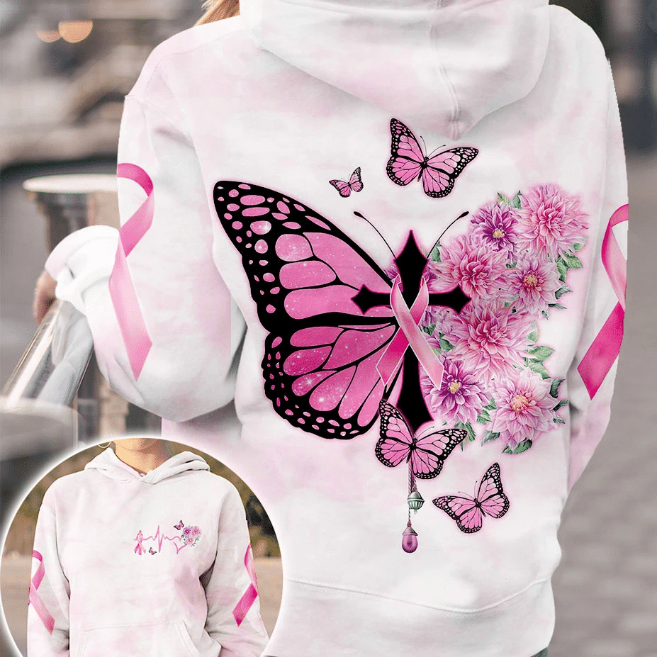 Butterfly Cross Pink Ribbon - Breast Cancer Awareness All Over T-shirt and Hoodie 0822