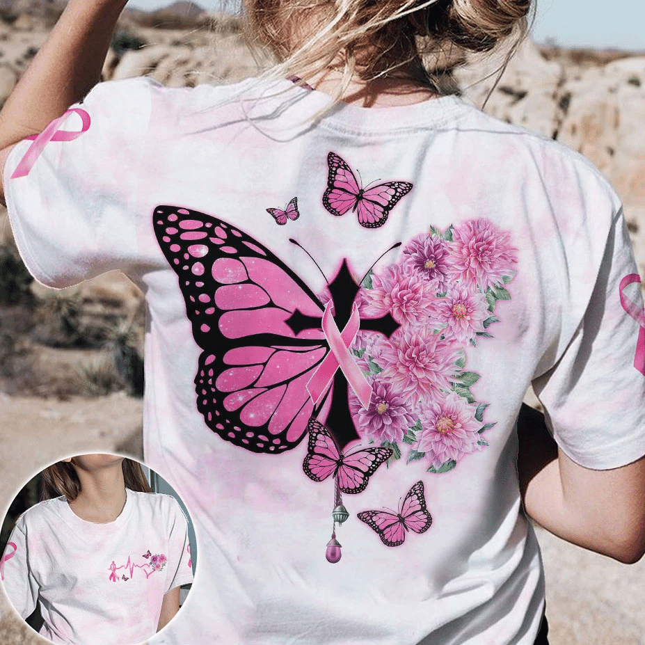 Butterfly Cross Pink Ribbon - Breast Cancer Awareness All Over T-shirt and Hoodie 0822