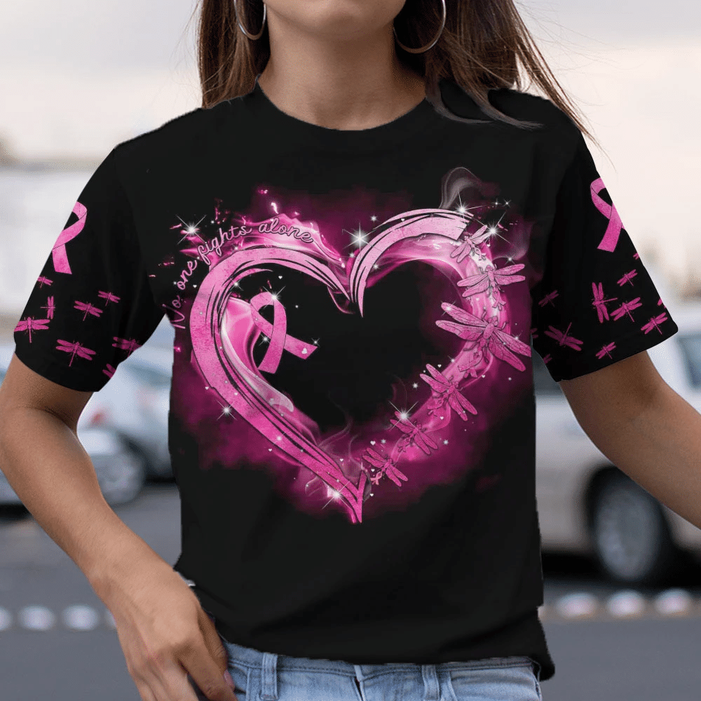 No One Fights Alone Breast Cancer - Breast Cancer Awareness All Over T-shirt and Hoodie 0822