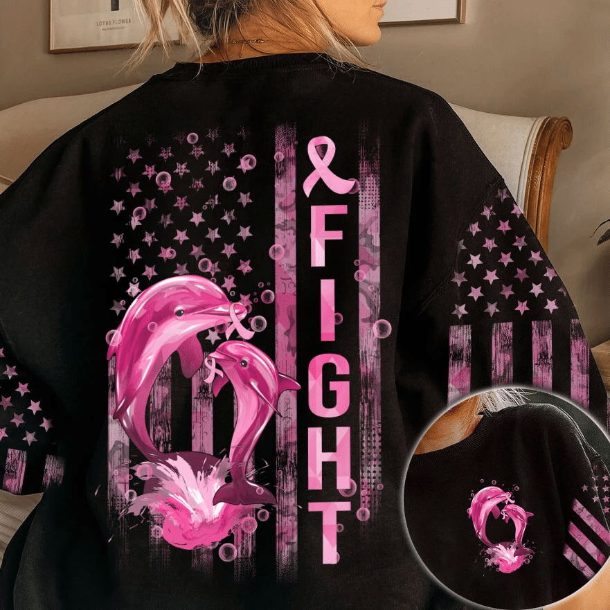 Fight Dolphin Flag - Breast Cancer Awareness All Over T-shirt and Hoodie 0822