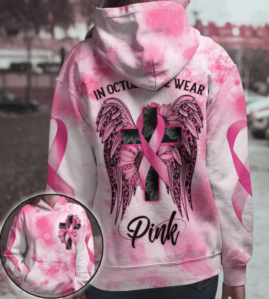 In October We Wear Pink - Breast Cancer Awareness All Over T-shirt and Hoodie 0822