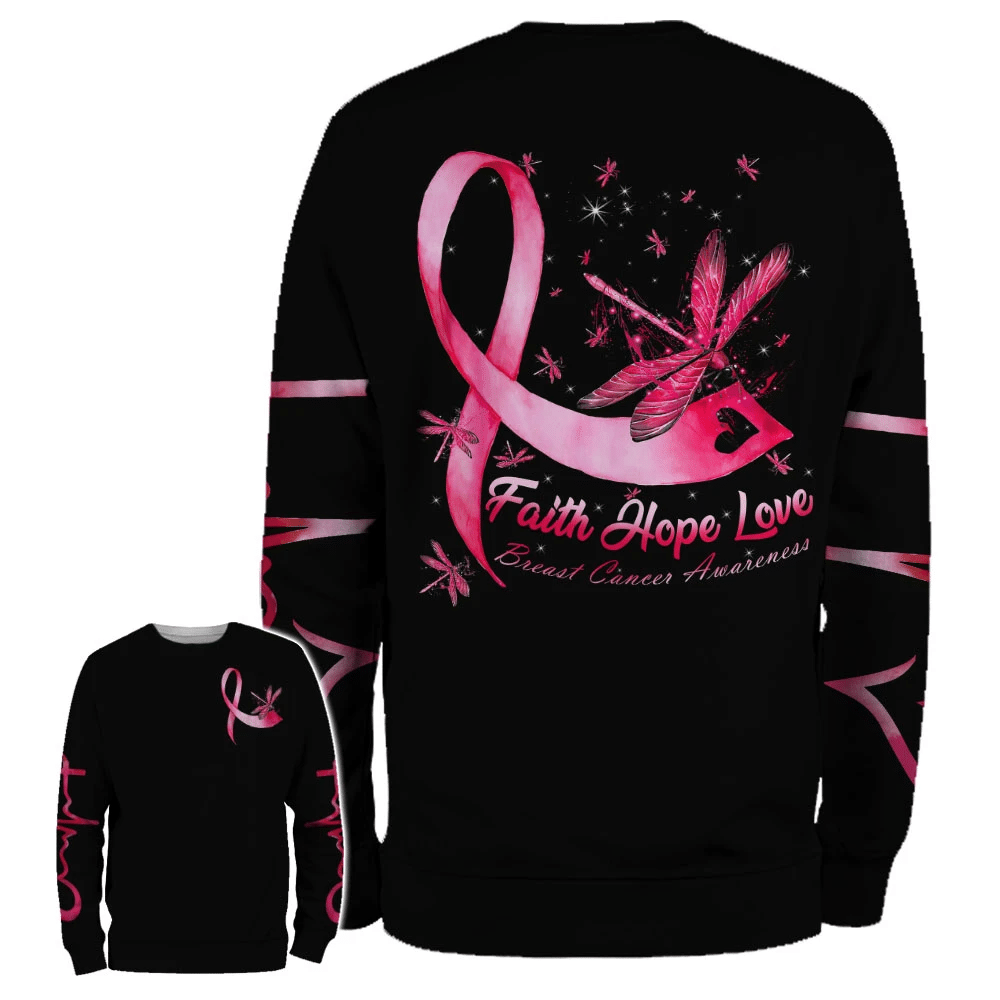 Faith Hope Love Breast Cancer Dragonfly - Breast Cancer Awareness All Over T-shirt and Hoodie 0822