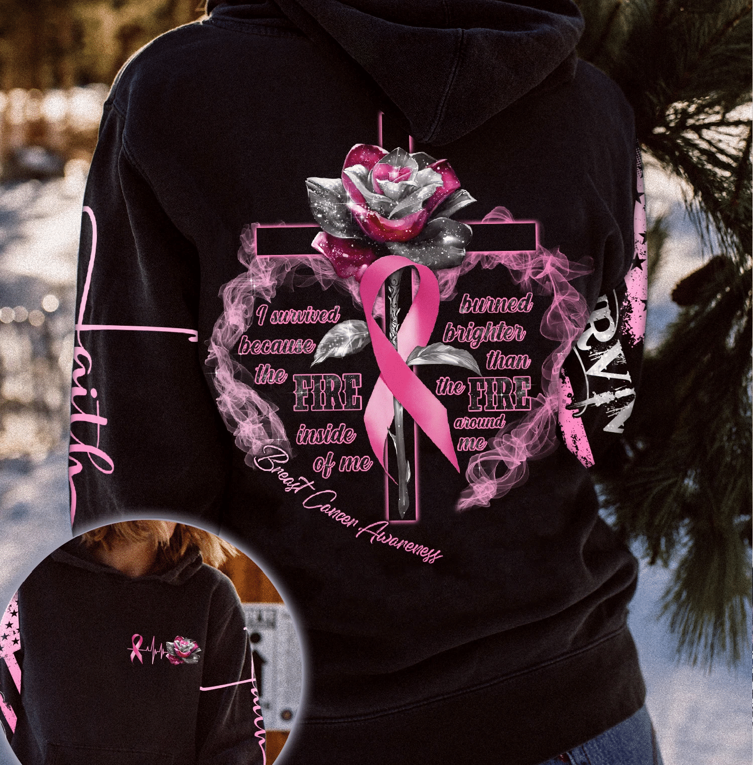 Cross Rose Breast Cancer - Breast Cancer Awareness All Over T-shirt and Hoodie 0822