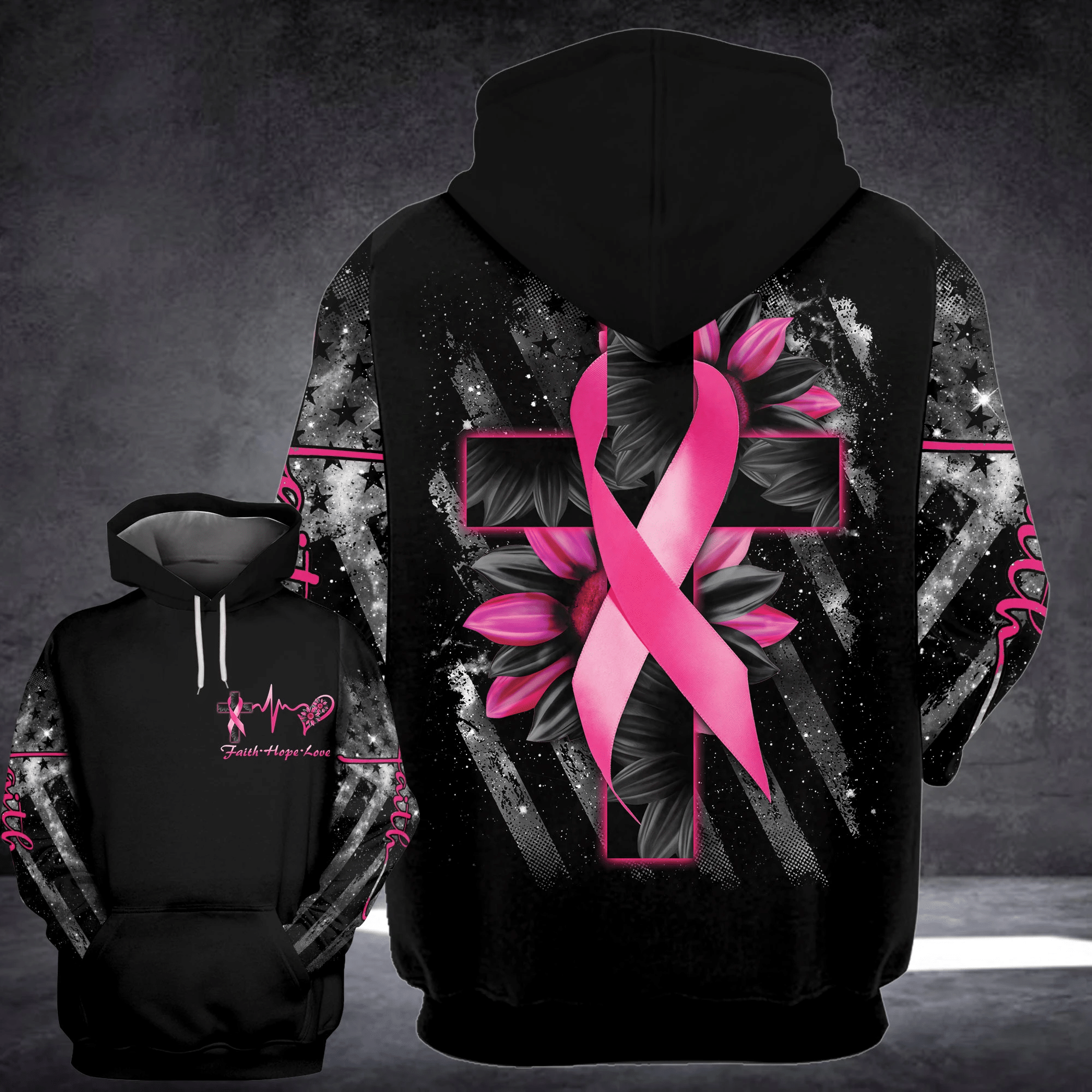 Faith Cross Sunflower Breast Cancer - Breast Cancer Awareness All Over T-shirt and Hoodie 0822