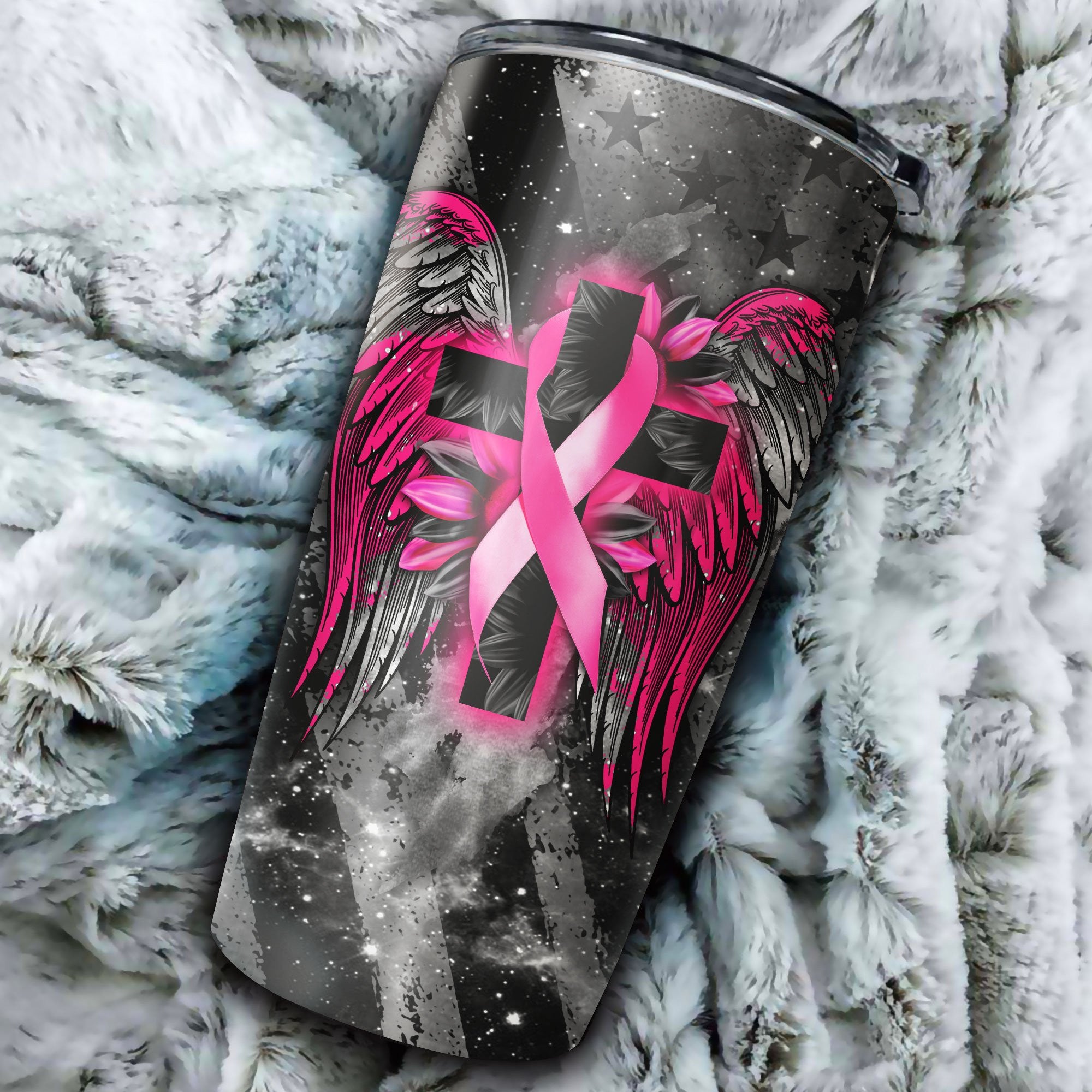 Faith Cross Wings - Breast Cancer Awareness Tumbler 0822