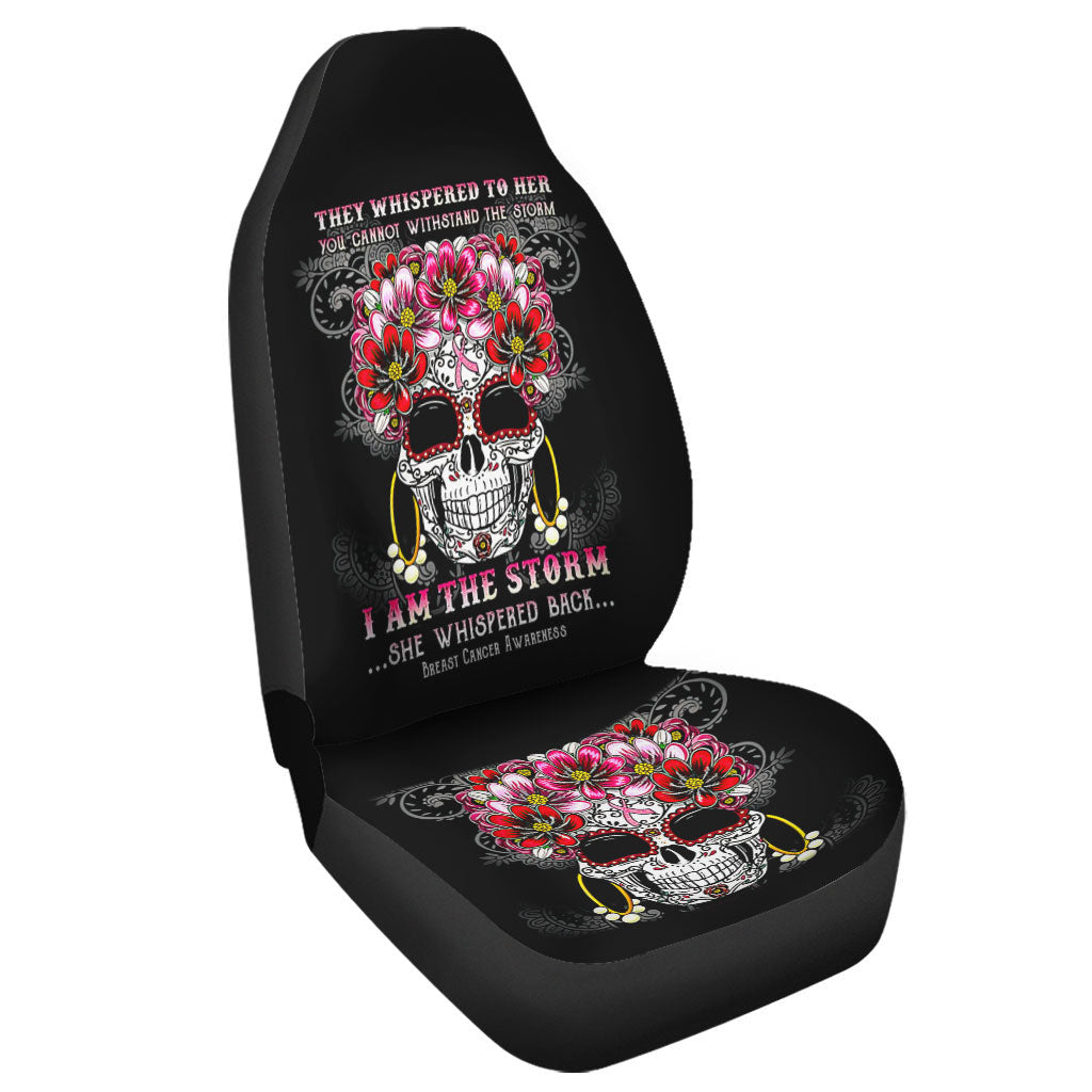 I Am The Storm Skull Cancer Automotive-  Breast Cancer Awareness Seat Covers 0822