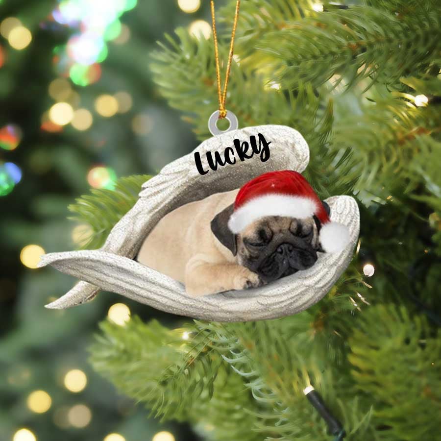 Pug Sleeping Angel Christmas - Personalized Dog Ornament (Printed On Both Sides) 1122