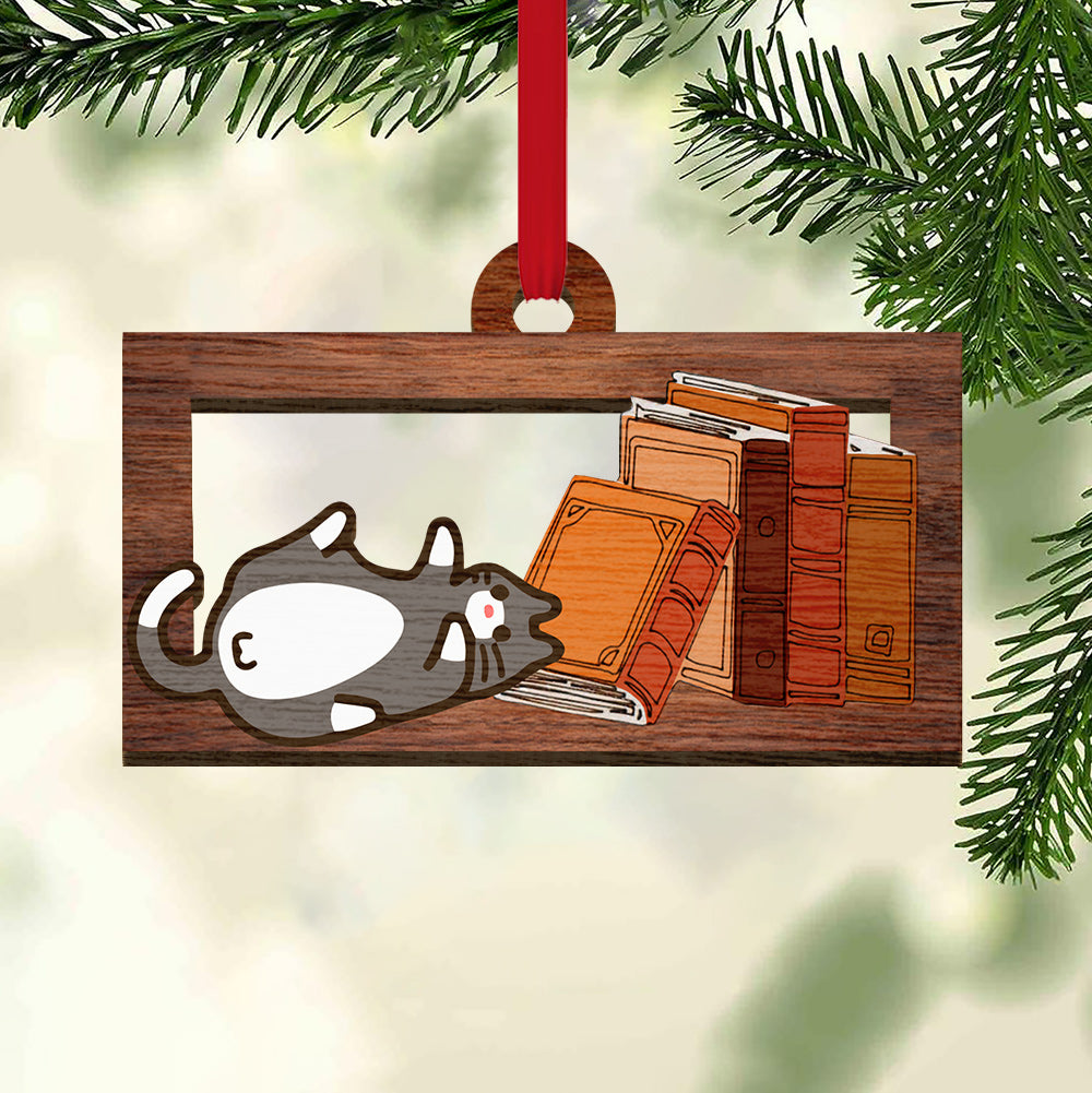 Cat In The Bookshelf - Cat Ornament (Printed On Both Sides) 1122