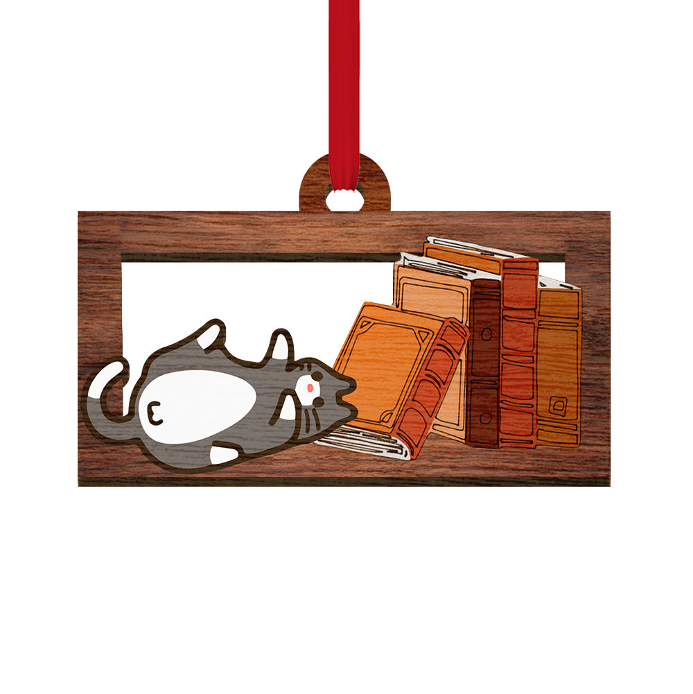 Cat In The Bookshelf - Cat Ornament (Printed On Both Sides) 1122