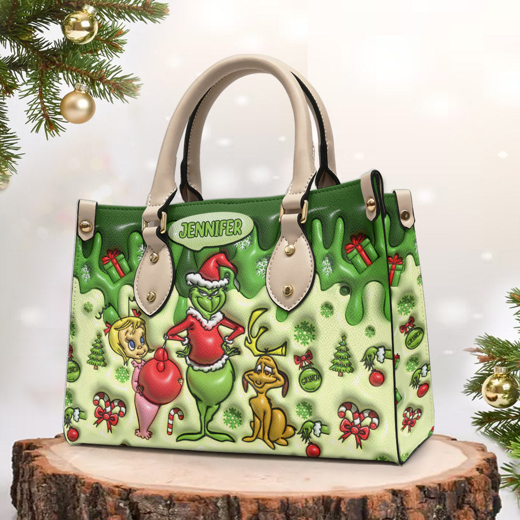 Merry Grinchmas - Personalized Stole Christmas Leather Handbag