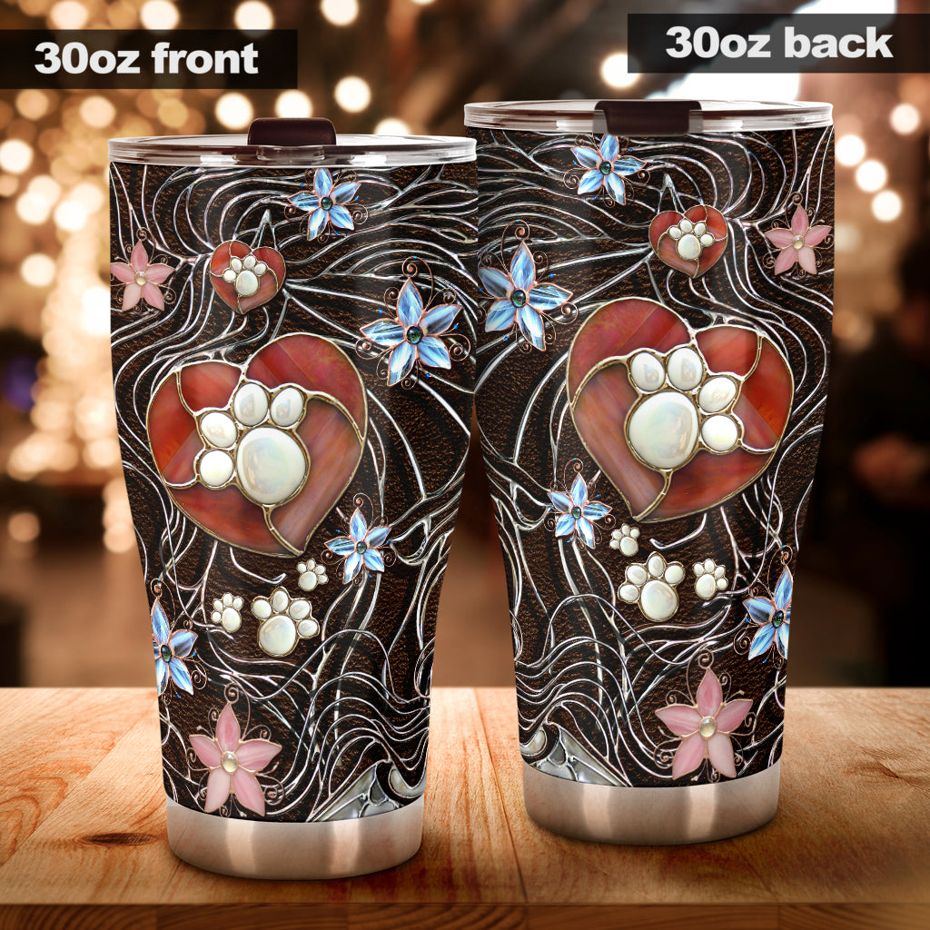 Paw Heart Stained Glass Pattern Print Dog Tumbler 0622