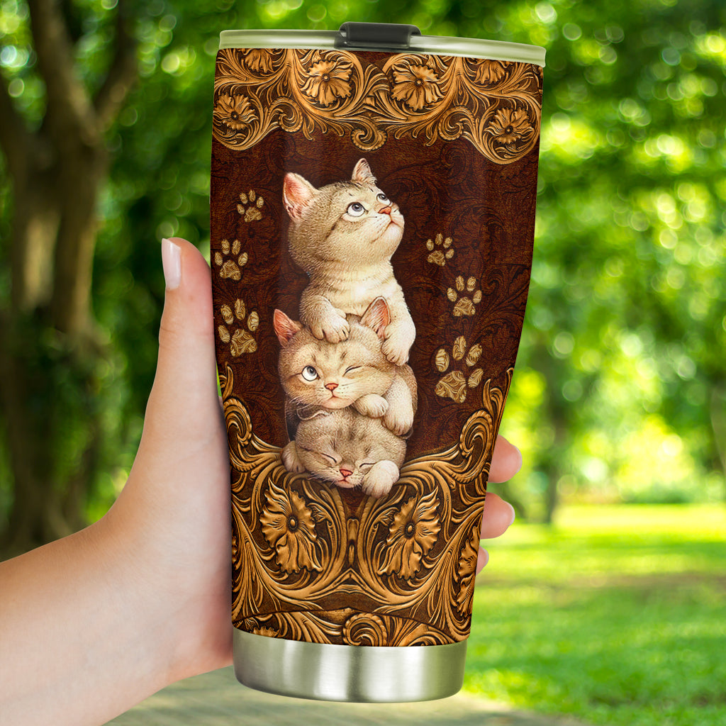 Cat Leather Pattern Print Cat Tumbler 0622