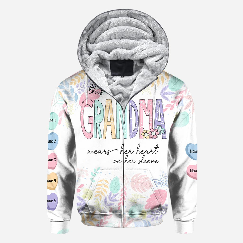 This Grandma Wears Her Heart On Her Sleeve - Personalized Grandma All Over T-shirt And Hoodie