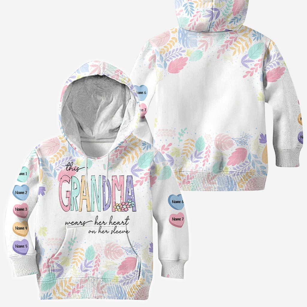 This Grandma Wears Her Heart On Her Sleeve - Personalized Grandma All Over T-shirt And Hoodie