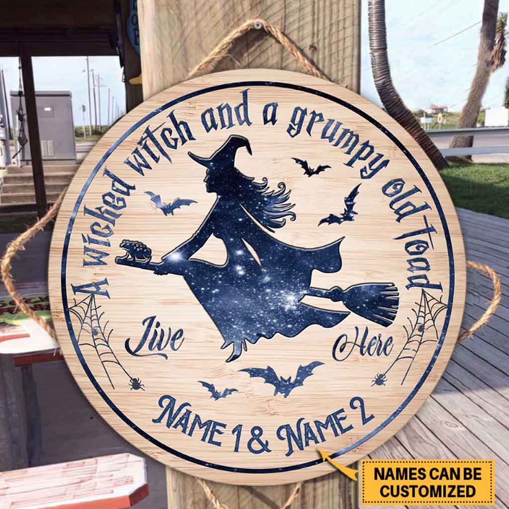A Wicked Witch Personalized Round Wood Sign