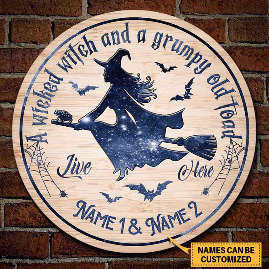 A Wicked Witch Personalized Round Wood Sign