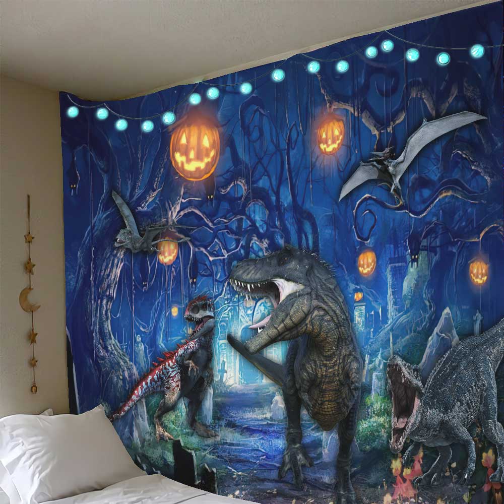 The Most Beautiful Time - Halloween Dinosaur Wall Tapestry