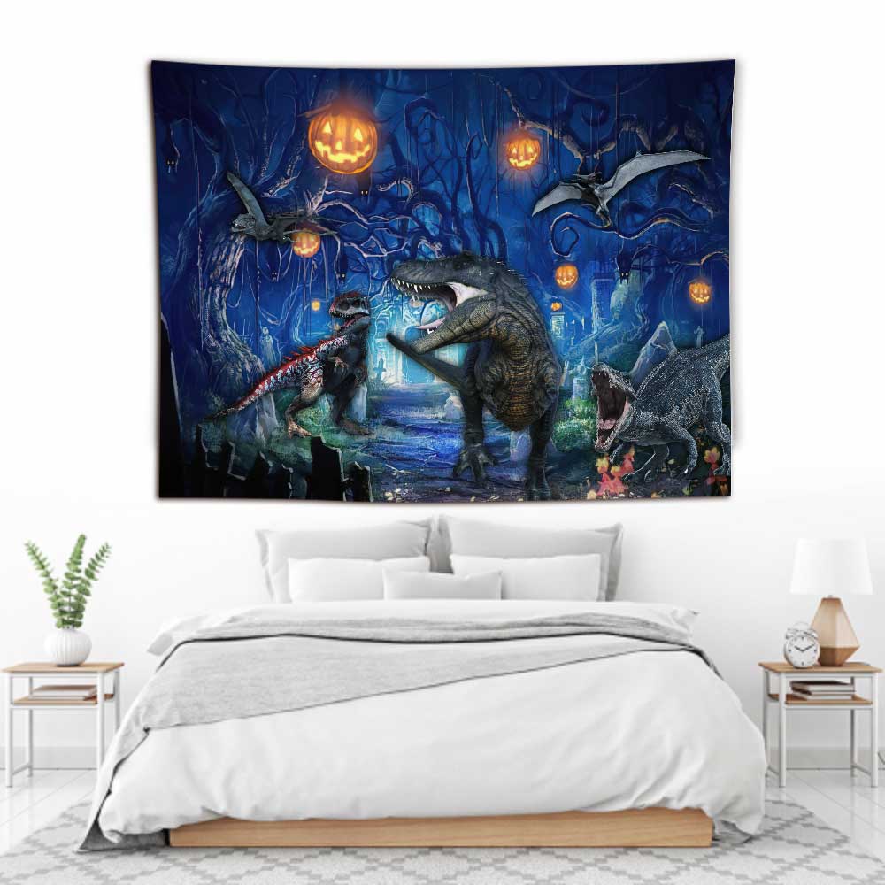 The Most Beautiful Time - Halloween Dinosaur Wall Tapestry