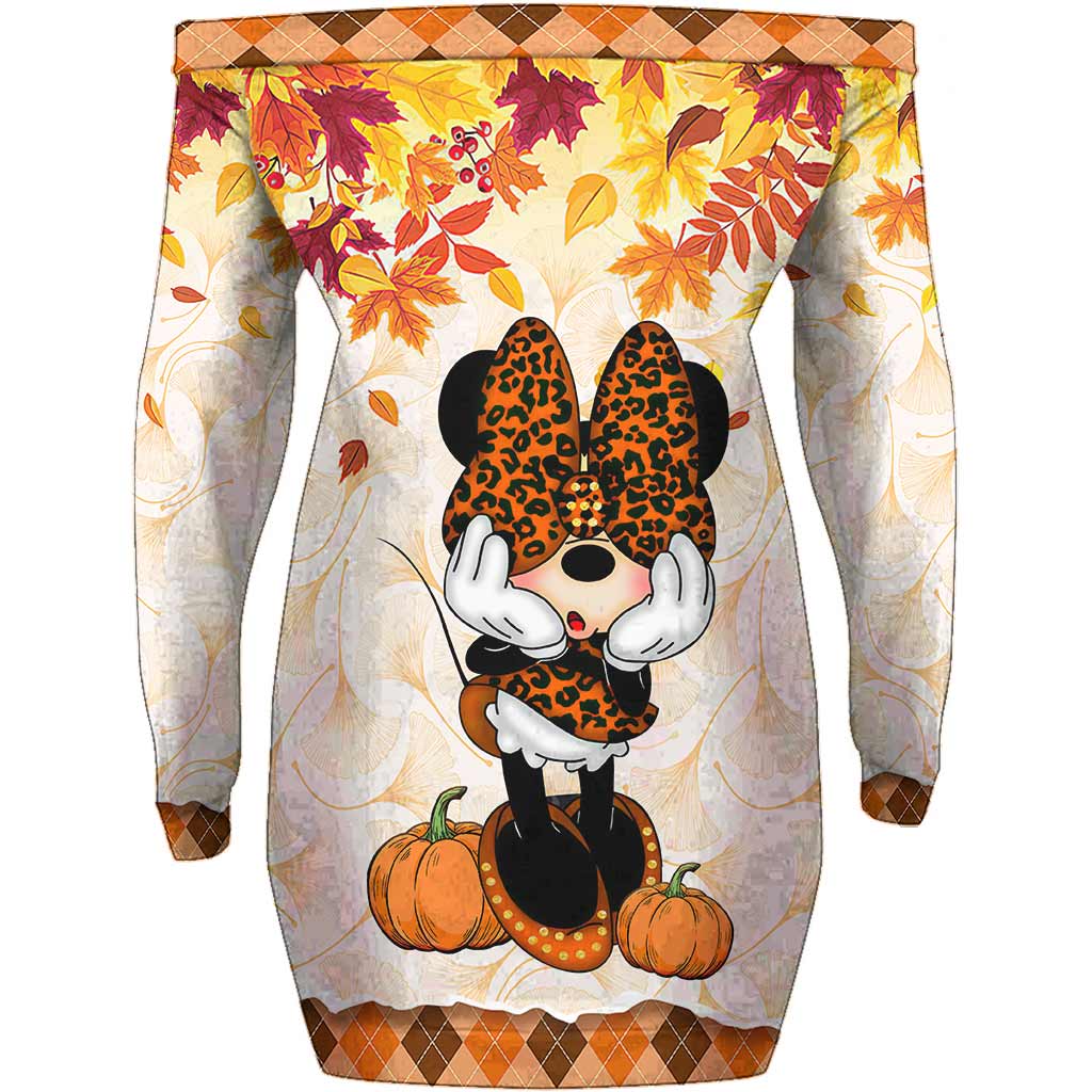 Hello Pumpkin - Personalized Mouse Off Shoulder Long Sleeve Dress