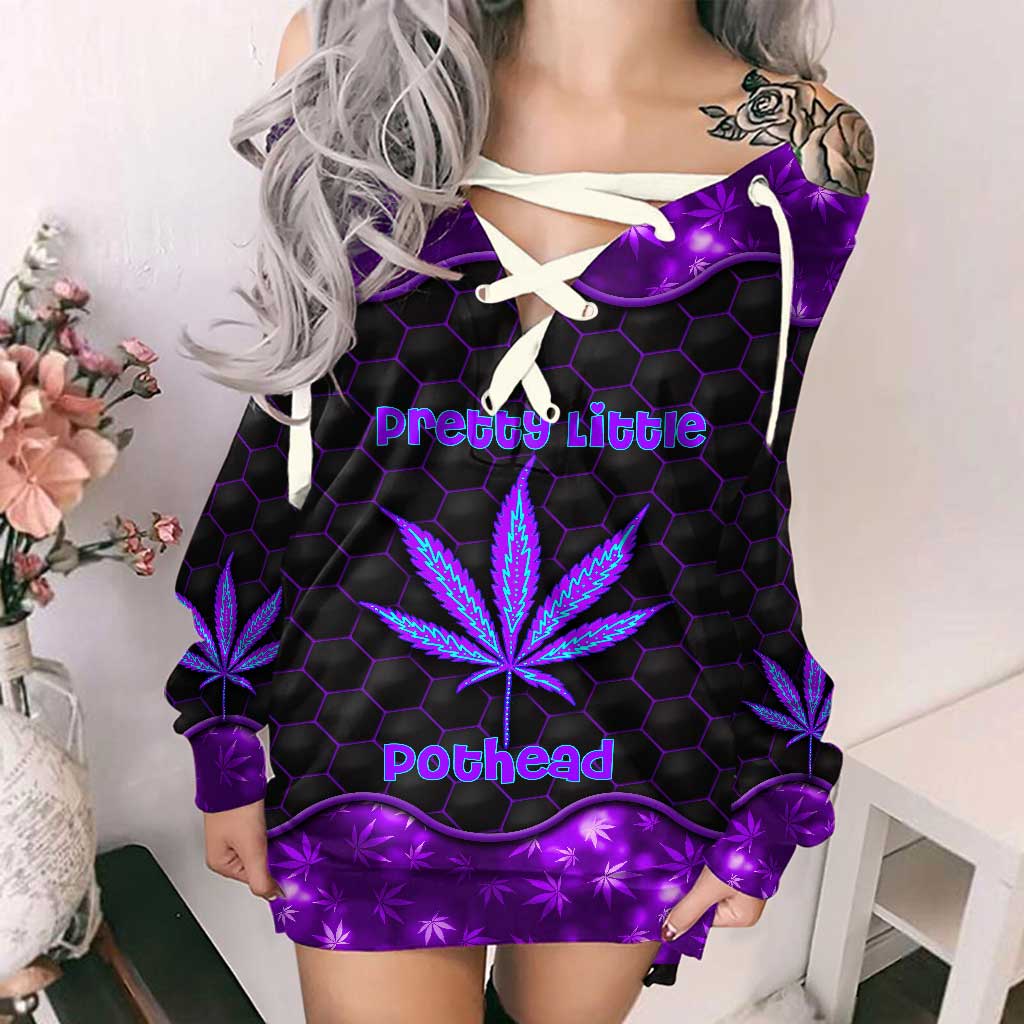 Pretty Little Pothead - Weed Off Shoulder Long Sleeve Dress