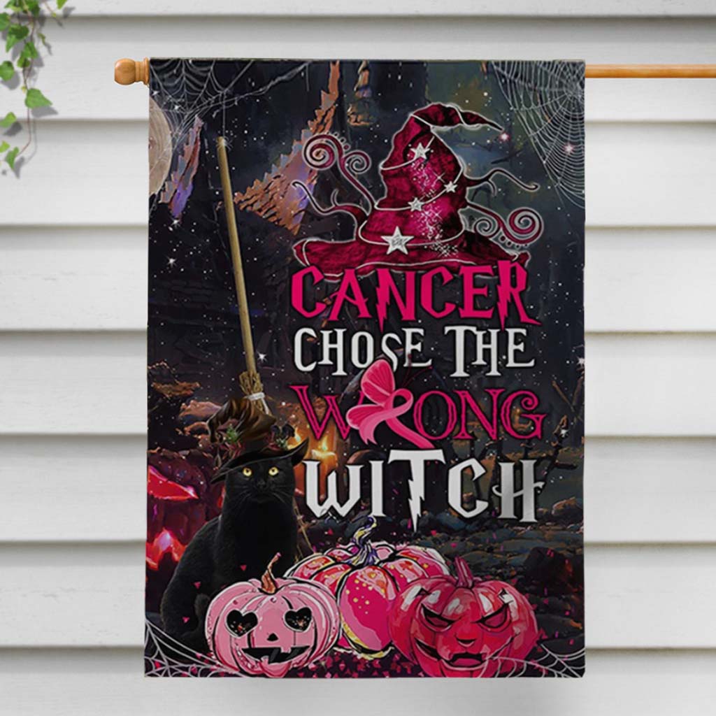 Cancer Choose The Wrong Witch Halloween - Breast Cancer Awareness House Flag 092021