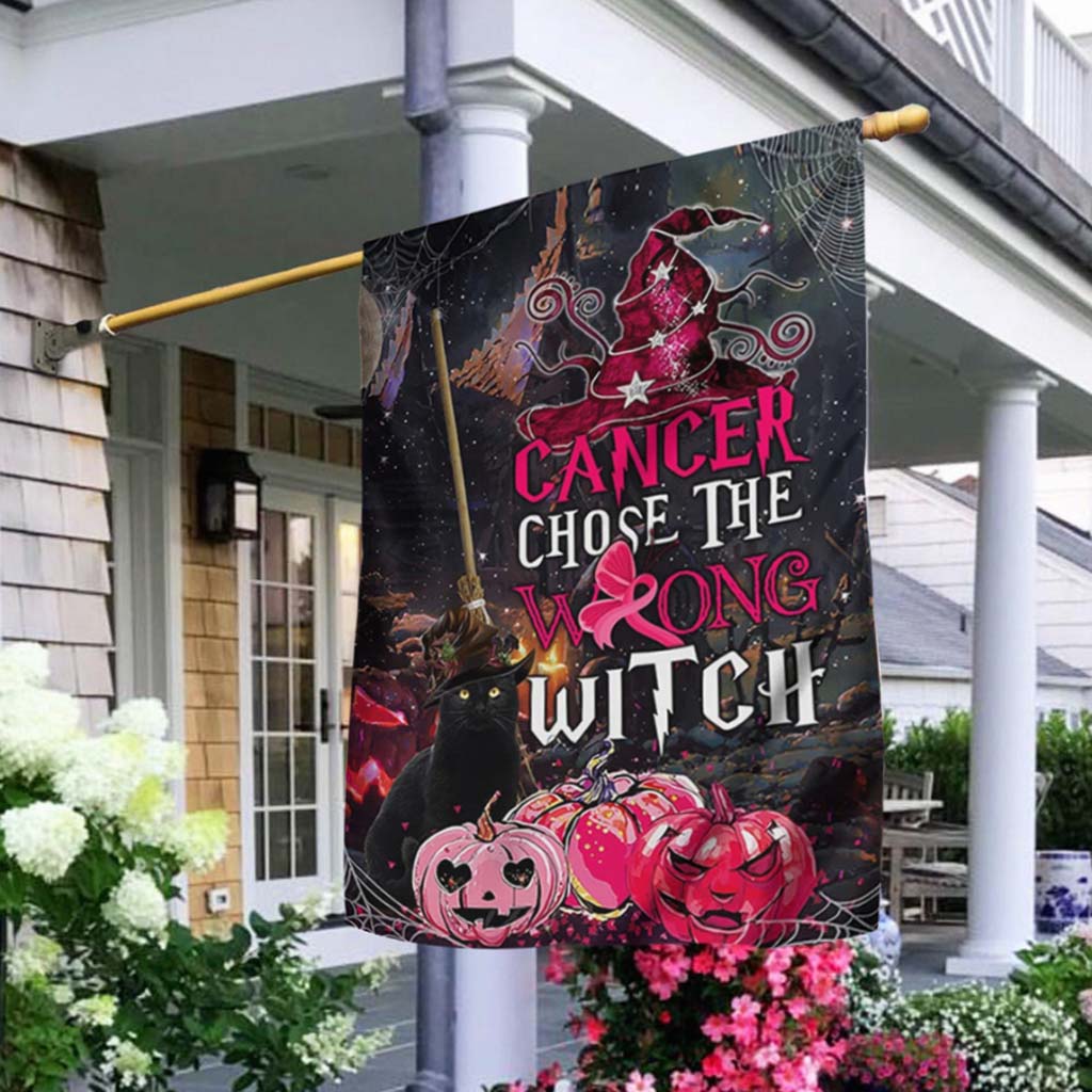 Cancer Choose The Wrong Witch Halloween - Breast Cancer Awareness House Flag 092021