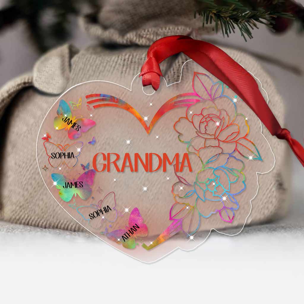 Love Heart Butterfly - Personalized Grandma Transparent Ornament