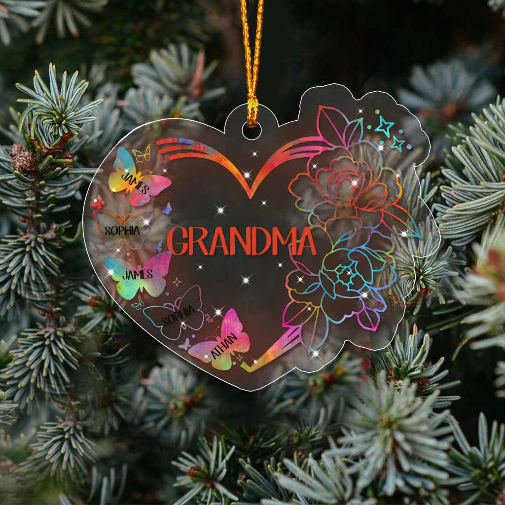 Love Heart Butterfly - Personalized Grandma Transparent Ornament