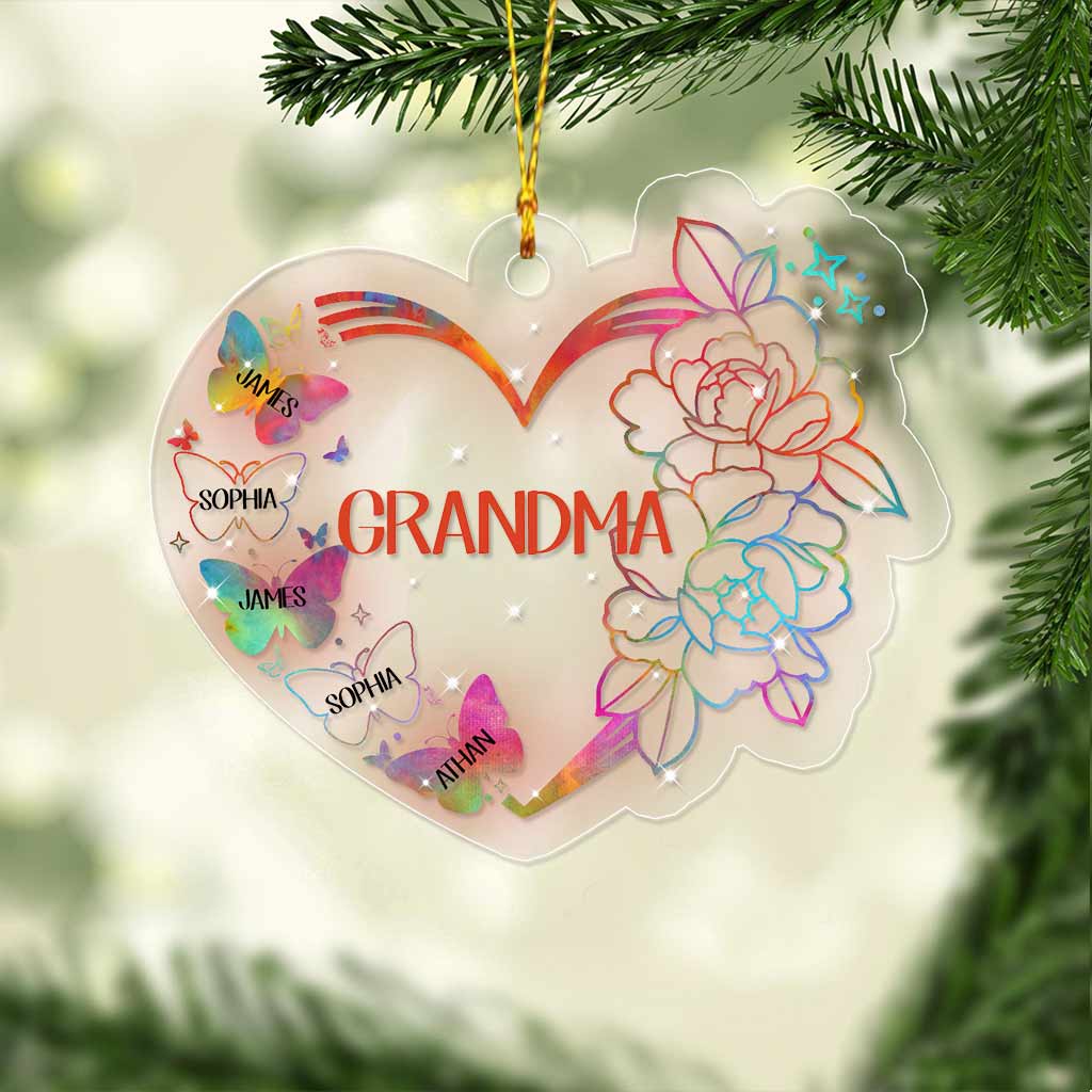 Love Heart Butterfly - Personalized Grandma Transparent Ornament