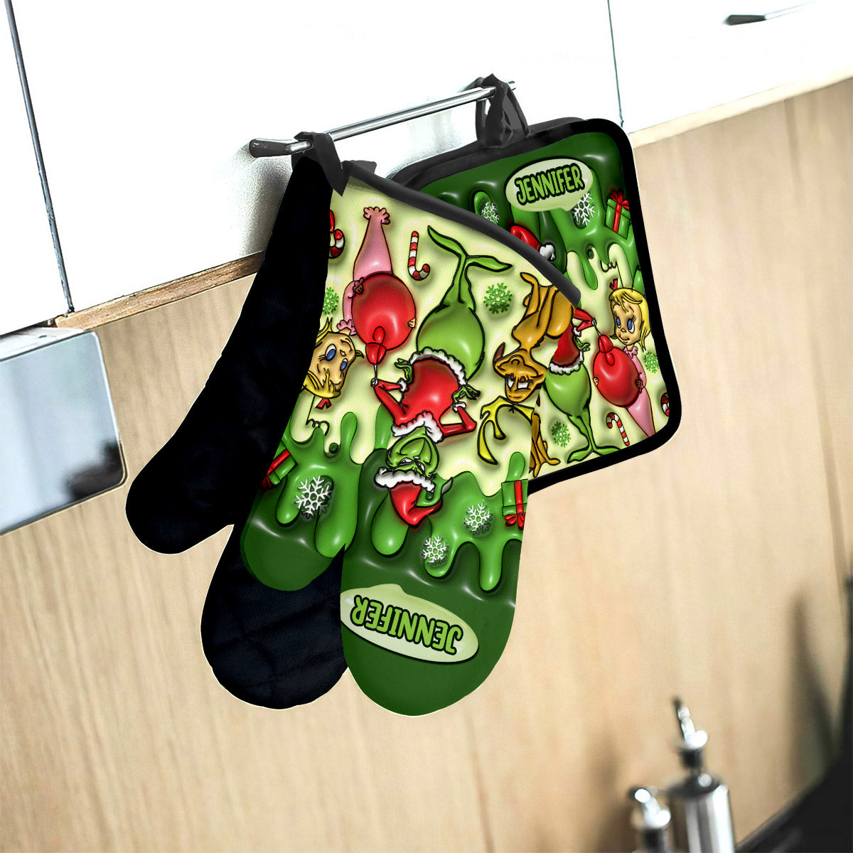 Merry Chrisrtmas - Personalized Stole Christmas Oven Mitts & Pot Holder Set