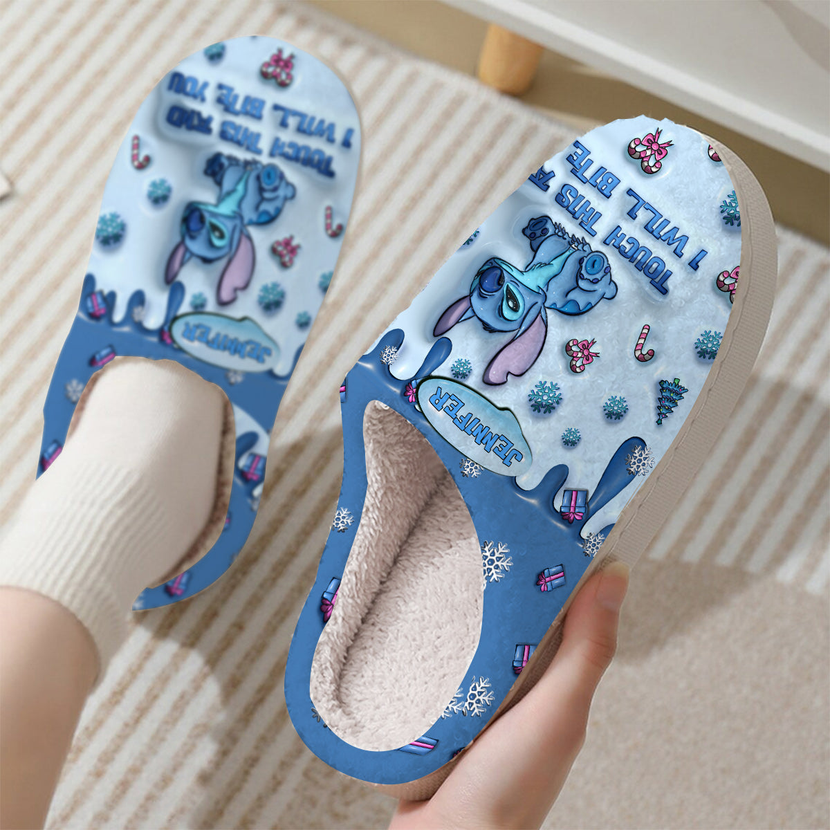 Touch This And I'll Bite You - Personalized Ohana Slippers