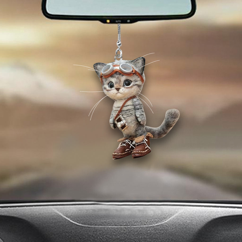 Ready For Adventure - Cat Car Ornament (Printed On Both Sides)