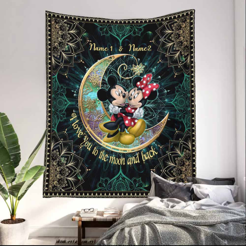 I Love You To The Moon And Back Mouse Ears - Personalized Couple Mouse Wall Tapestry