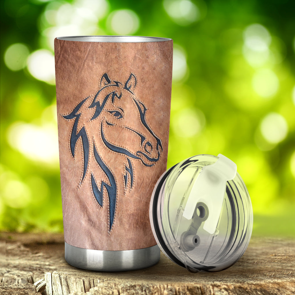 Love Horses - Tumbler With Leather Pattern Print 0622