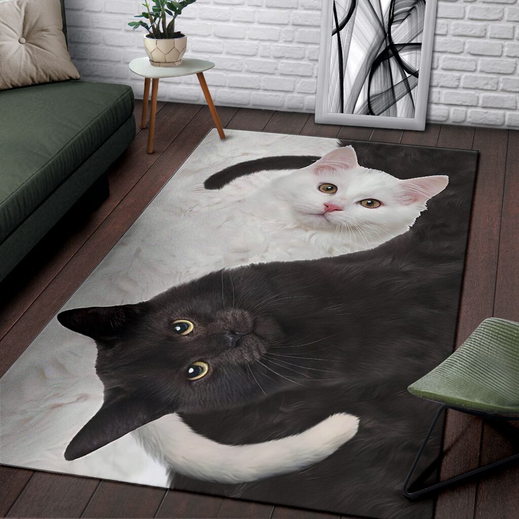 Yin Yang Cats Fur Pattern Print Cat Rug 0622
