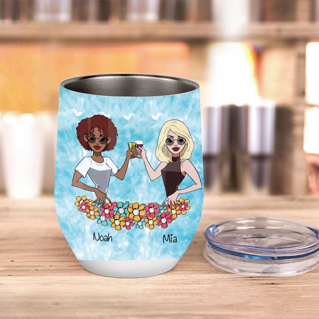 Here To Another Year Bonding Over Acohol - Personalized Bestie Wine Tumbler