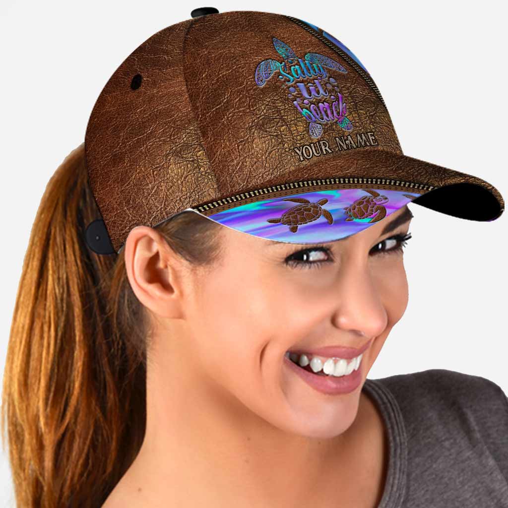 Salty Lil' Beach - Turtle Personalized Leather Pattern Print Cap