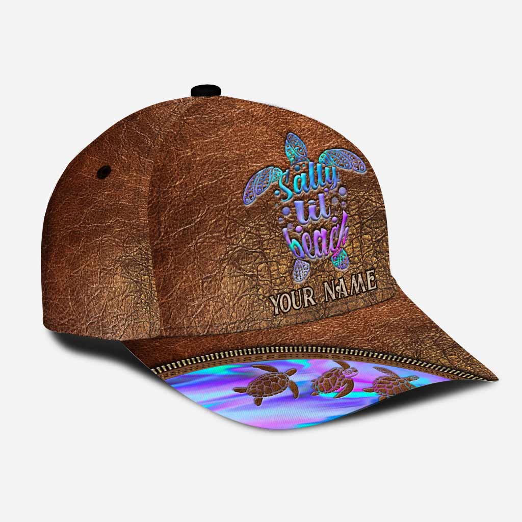 Salty Lil' Beach - Turtle Personalized Leather Pattern Print Cap