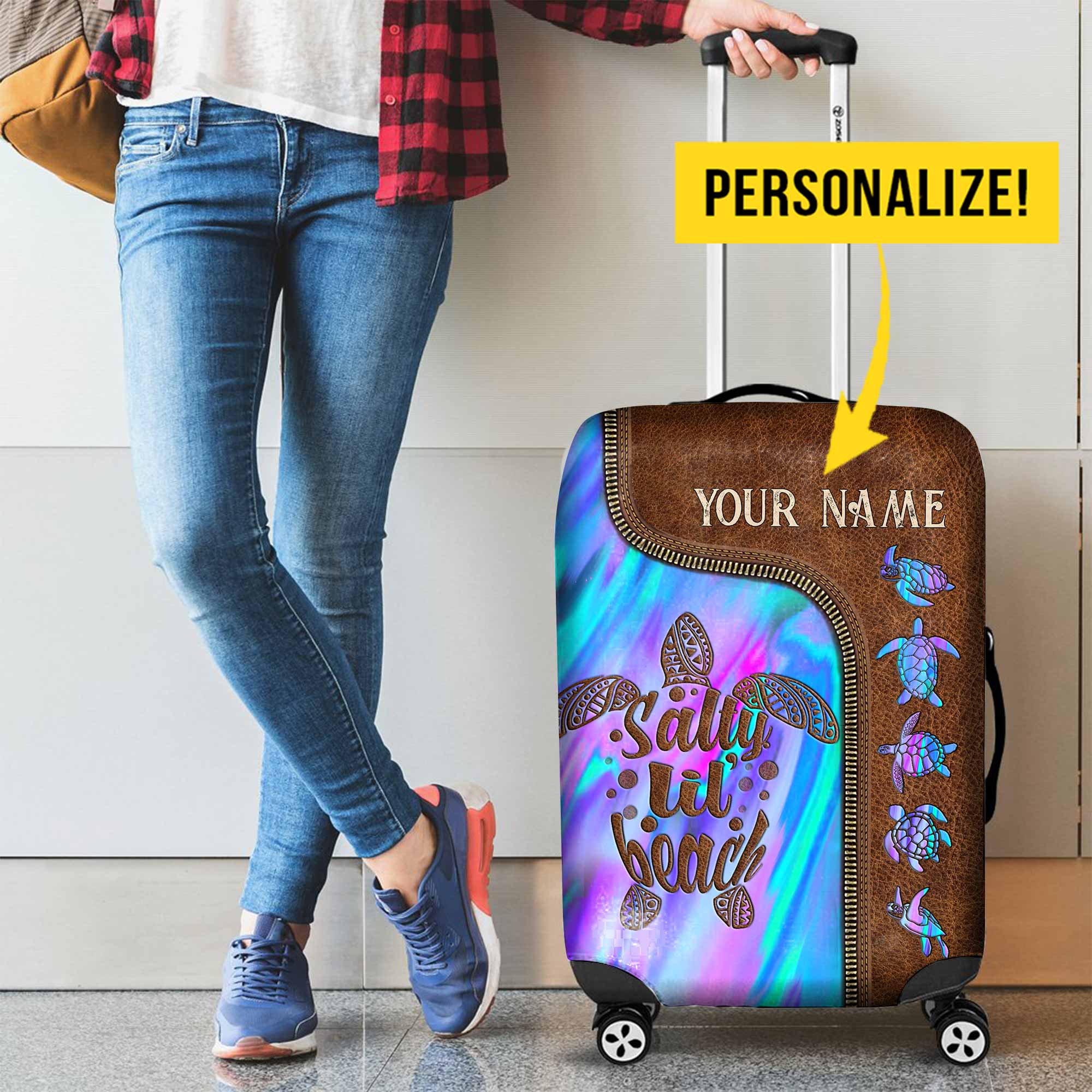 Salty Lil' Beach - Turtle Personalized Leather Pattern Print Luggage Cover