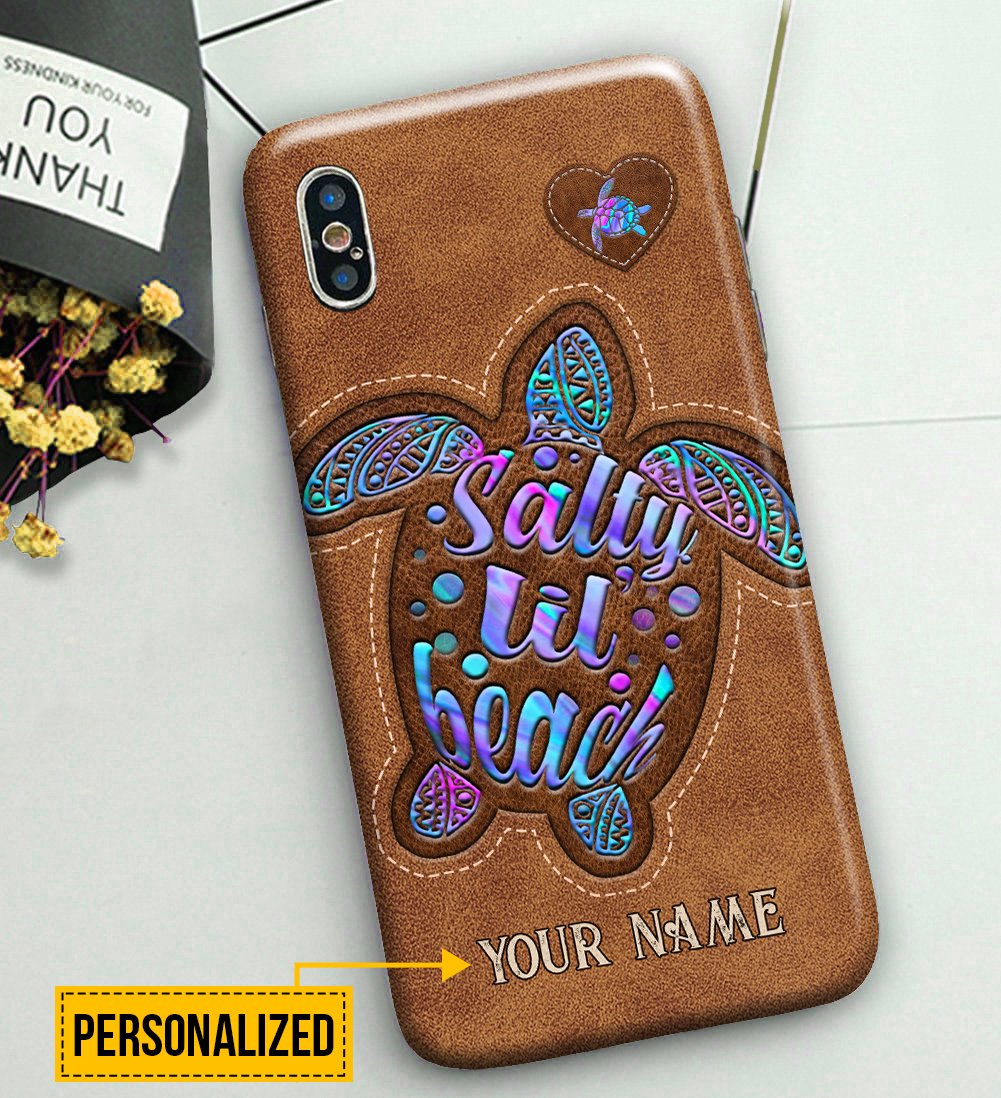 Salty Lil' Beach - Turtle Personalized Leather Pattern Print Phone Case