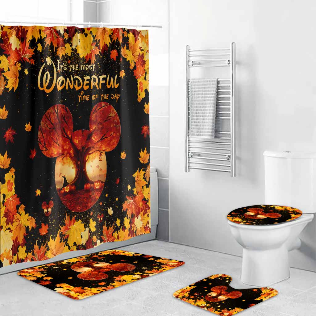 Most Wonderful Time Of The Day Autumn Leaf Magic Mouse Ears - Fall Mouse Bathroom Curtain & Mats Set