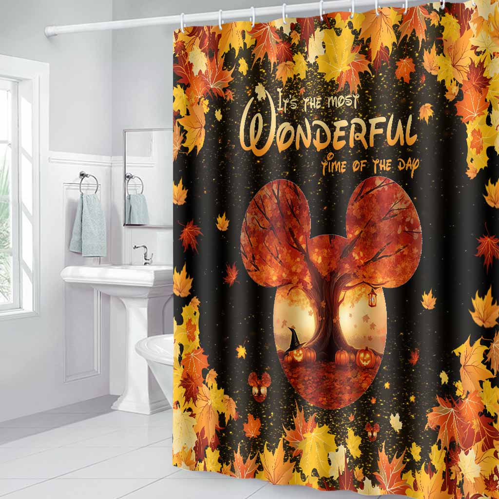 Most Wonderful Time Of The Day Autumn Leaf Magic Mouse Ears - Fall Mouse Bathroom Curtain & Mats Set