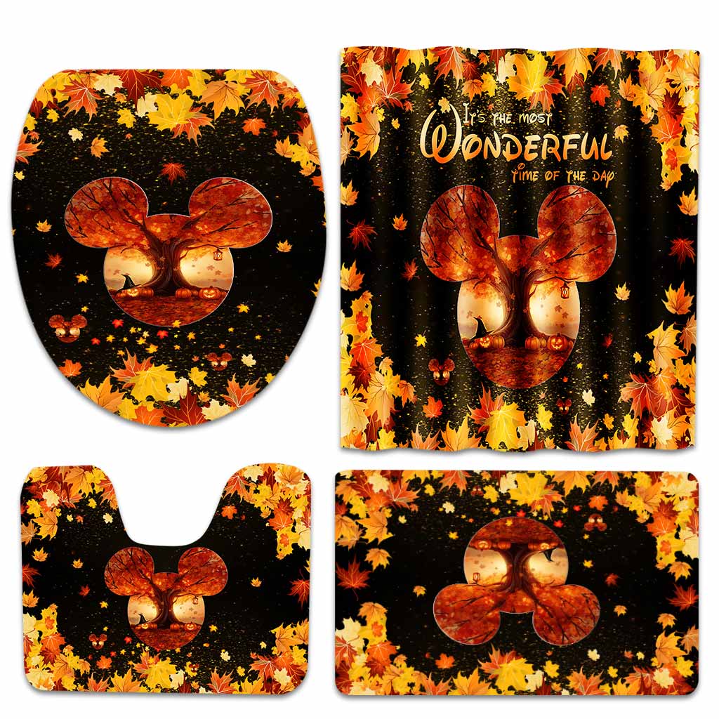 Most Wonderful Time Of The Day Autumn Leaf Magic Mouse Ears - Fall Mouse Bathroom Curtain & Mats Set