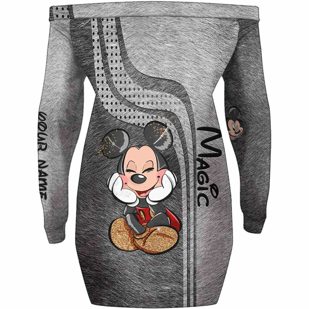 Magic Mouse Ears - Personalized Mouse Off Shoulder Long Sleeve Dress