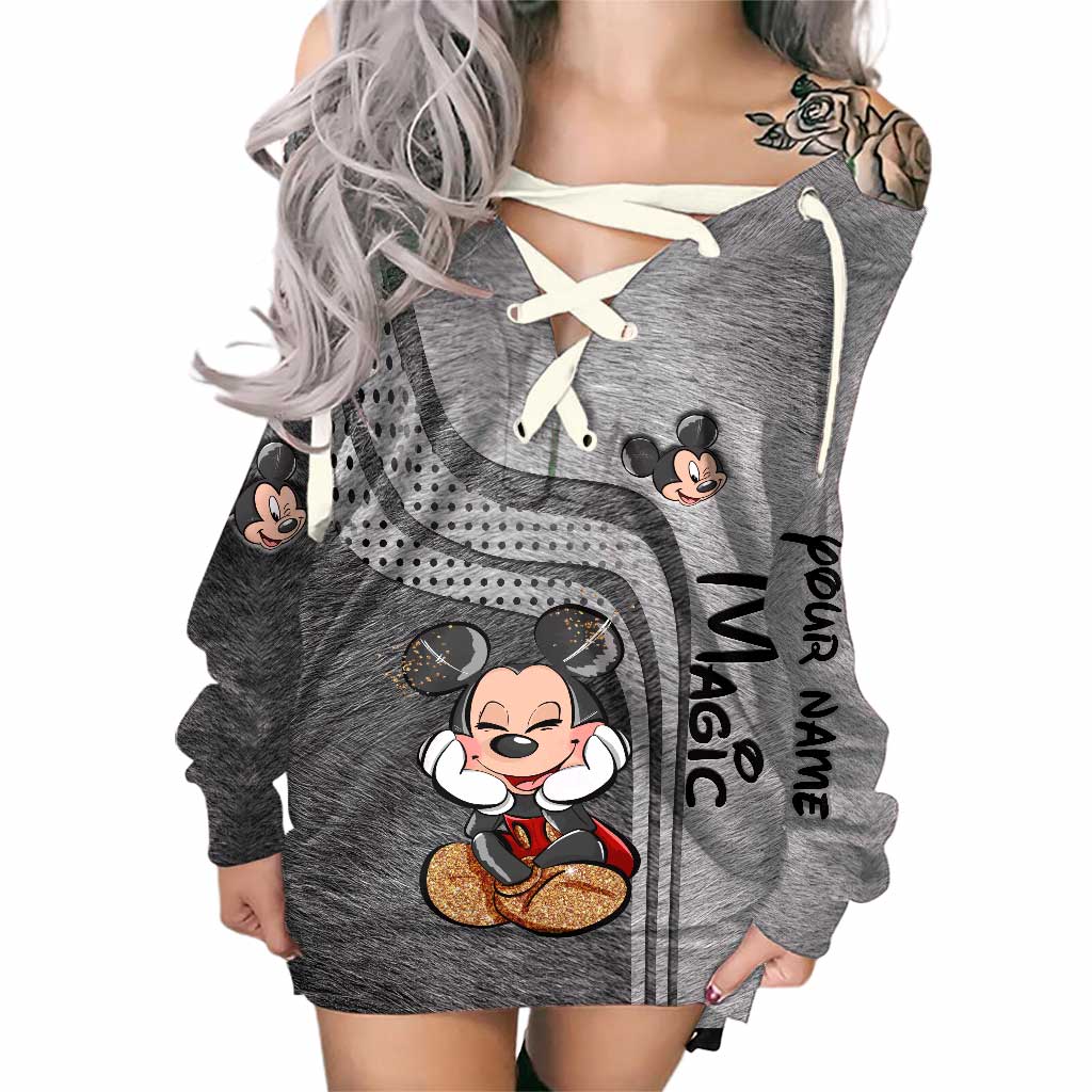 Magic Mouse Ears - Personalized Mouse Off Shoulder Long Sleeve Dress