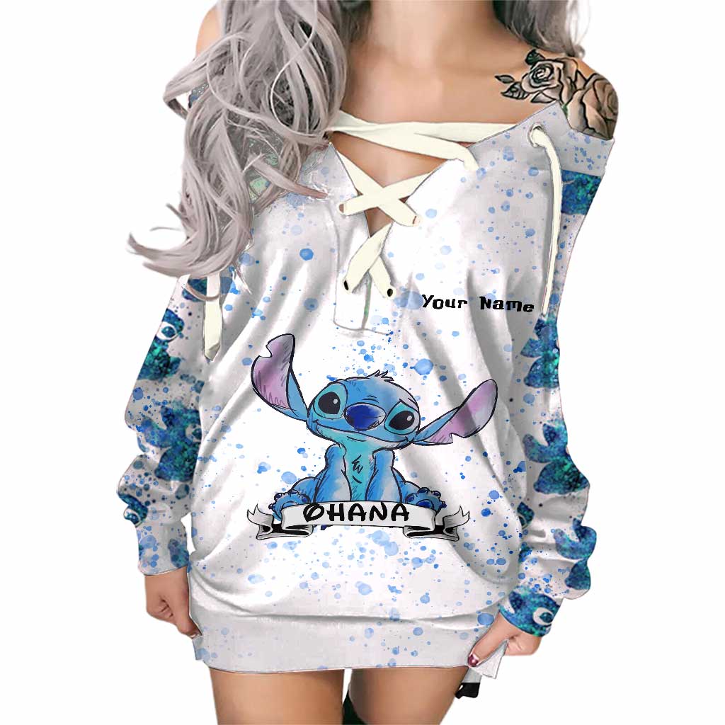 Ohana - Personalized Ohana Off Shoulder Long Sleeve Dress