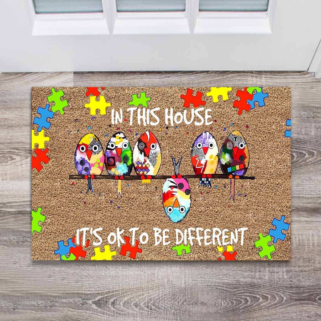 In This House It's Ok To Be Different - Autism Awareness Coir Pattern Print Doormat