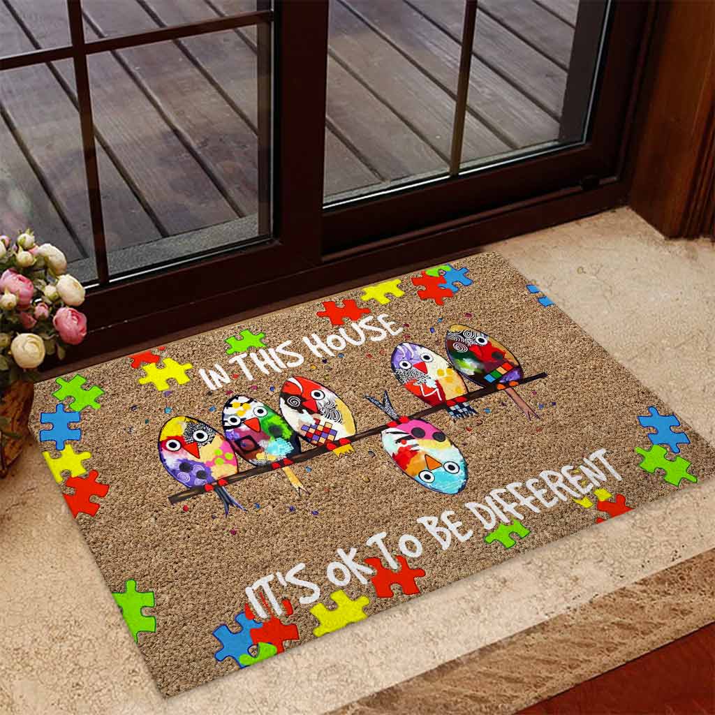 In This House It's Ok To Be Different - Autism Awareness Coir Pattern Print Doormat