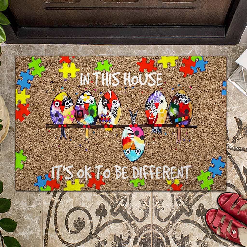 In This House It's Ok To Be Different - Autism Awareness Coir Pattern Print Doormat